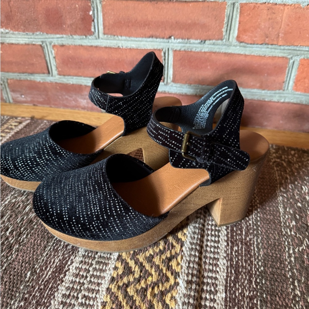 Black velvet sparkly clogs